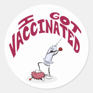 " I HAR VACCINATED " Fånig Tecknad spruta och viru Runt Klistermärke