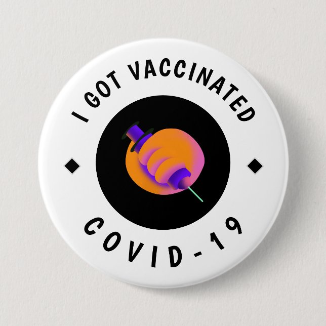 I Har Vaccinerad Lila Syringe Modern vaccin Knapp (Framsida)