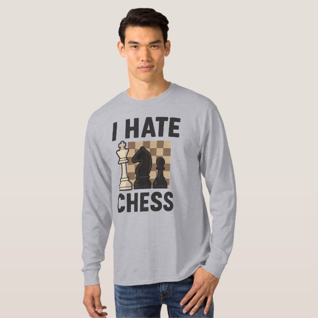 I Hate Chess long sleeve - vivid print T Shirt (Hel framsida)