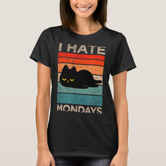 I Hate Mondays Retro Cat – Funny Lazy Cat  T Shirt (Framsida)