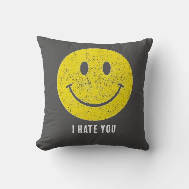 I Hate You Distressed Yellow Gritty Smile Cynical Kudde (Framsida)