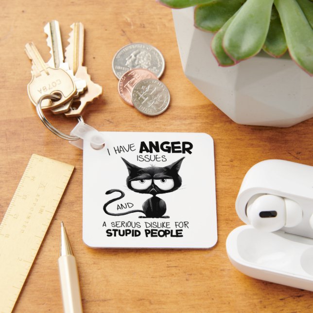 I Have Anger Issues Funny Cat Lover Gift  Nyckelring (Skrivbord)