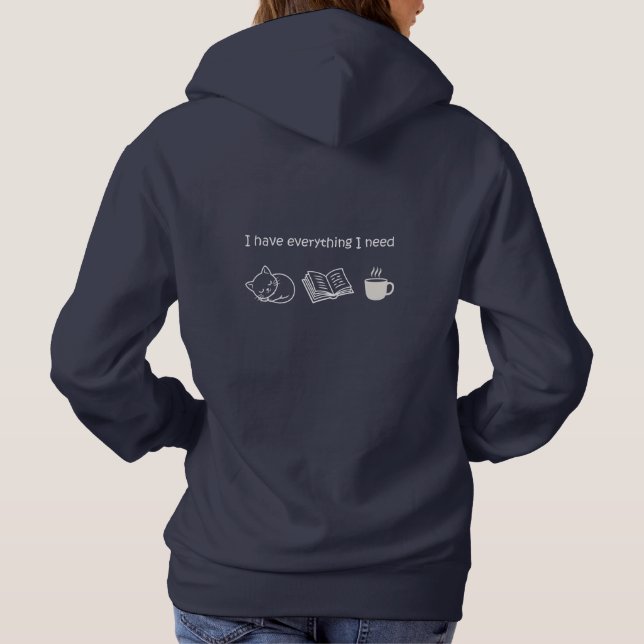 I Have Everything I Need - Cat Book Coffee Lovers T Shirt (Baksida)