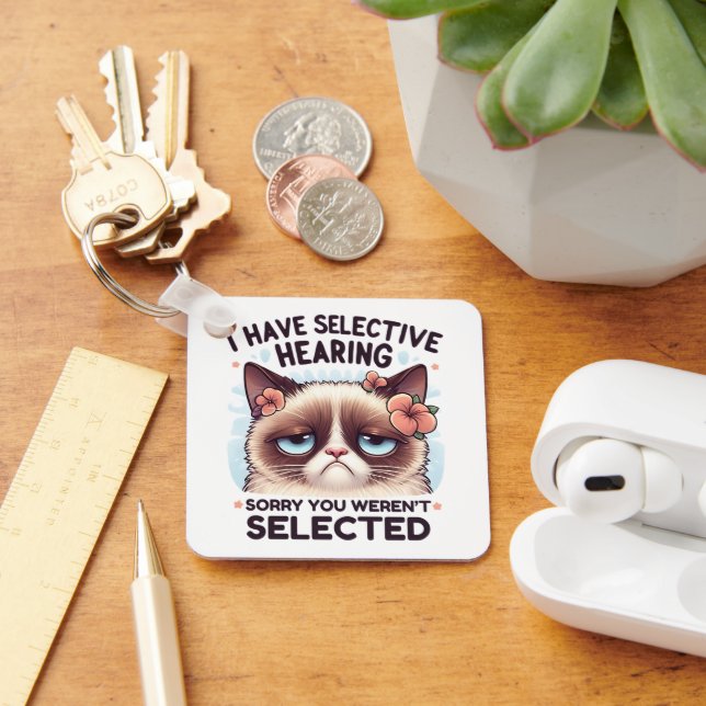 I Have Selective Hearing Funny Cat Lover Gift  Nyckelring (Skrivbord)