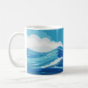 I havet. Vackert stort hav vinkart och blått Kaffemugg