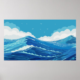 I havet. Vackert stort hav vinkart och blått Poster