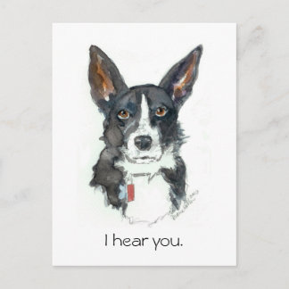 “I HEAR YOU!" Big Ears Dog painting postcard Vykort