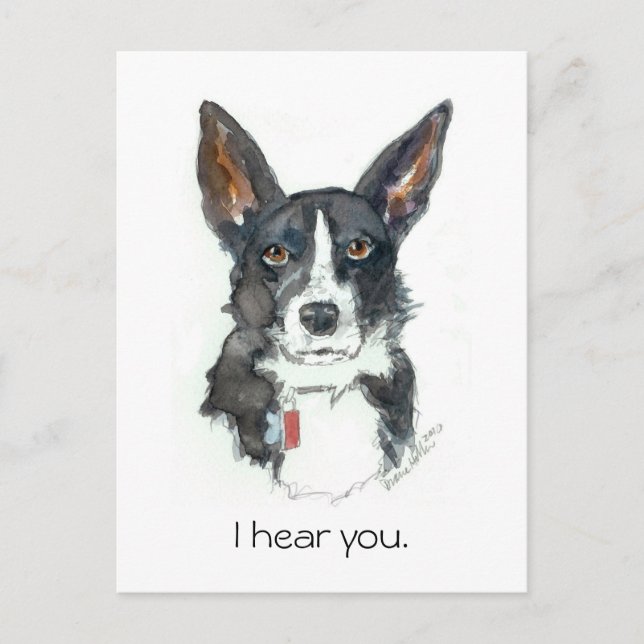 “I HEAR YOU!" Big Ears Dog painting postcard Vykort (Framsida)
