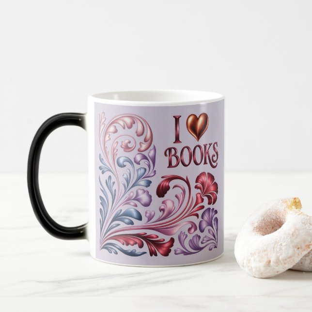 I Heart Books Art Nouveau Lavender Mug Magisk Mugg (Med munk)