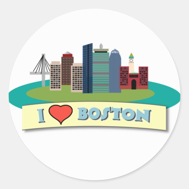 I Heart Boston Runt Klistermärke (Framsida)