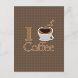 I Heart Coffee & Brown Gingham Vykort