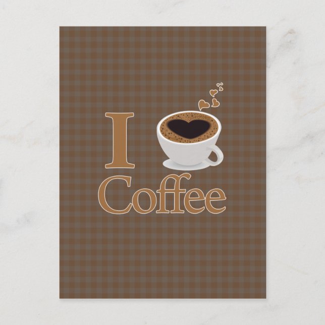 I Heart Coffee & Brown Gingham Vykort (Framsida)