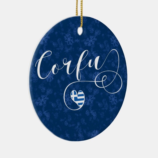 I Heart Corfu, Grekiska Flagga, Kerkyra Julgransprydnad Keramik (Höger)