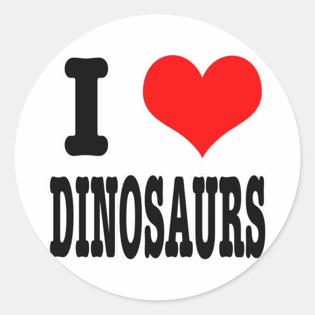 I HEART-dinosaurier (KÄRLEK) Runt Klistermärke (Framsida)
