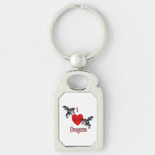 I Heart Dragons Rektangulärt Silverfärgad Nyckelring