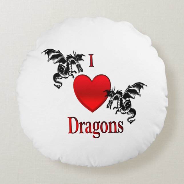 I Heart Dragons Rund Kudde (Framsidan)