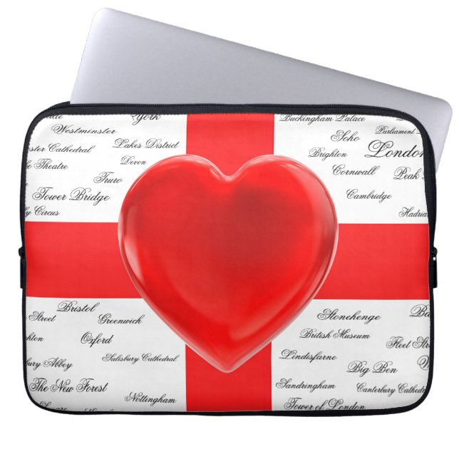 I Heart England Flagga of St George Patriotic Laptop Sleeve (Framsidan)