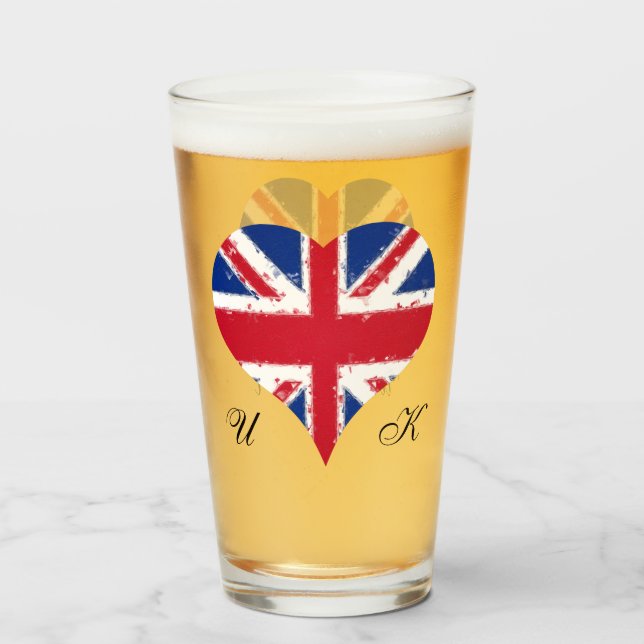 I Heart England UK British Flagga Pint Glaskopp (Framsida fylld)