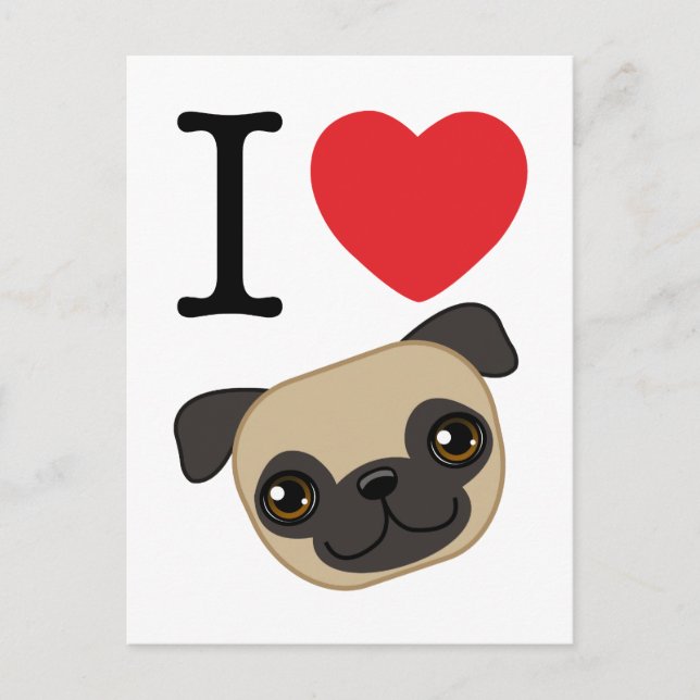 I Heart Fawn Pugs Vykort (Framsida)