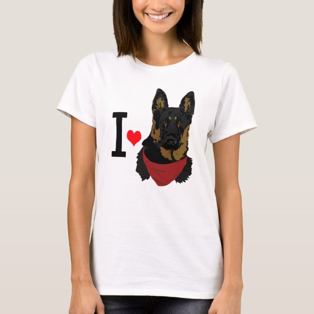 I Heart German Shepherd I kärlek Shepards Tee (Framsida)