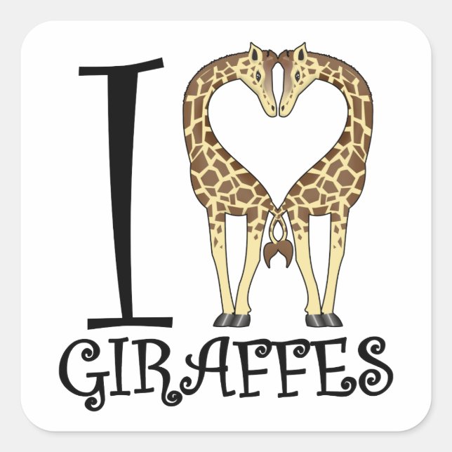 I Heart Giraffes Fyrkantigt Klistermärke (Framsida)