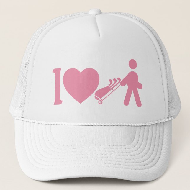 I Heart Golfing Golf Rosa White Women's Boll Cap Truckerkeps (Framsida)