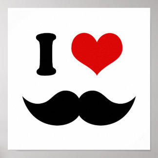 I Heart I Kärlek Black Mustache Poster