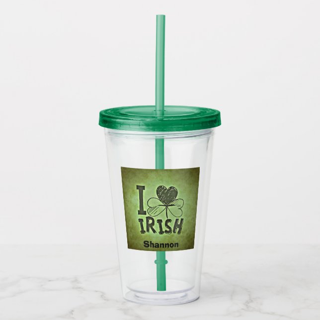 I Heart Irish Shamrock Namn Monogram Initialer Take Away Mugg (Framsida)