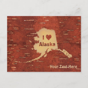 I Heart (Kärlek) Alaska on Inner Birch Bark Vykort