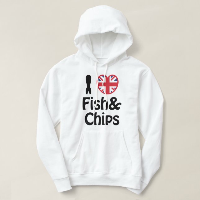 I Heart [Kärlek] Fiskar och Chip Hoodie (Design framsida)