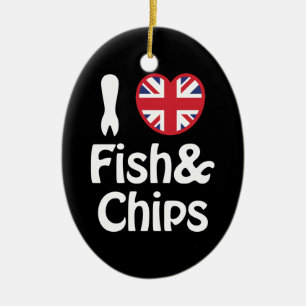 I Heart [Kärlek] Fiskar och Chip Julgransprydnad Keramik