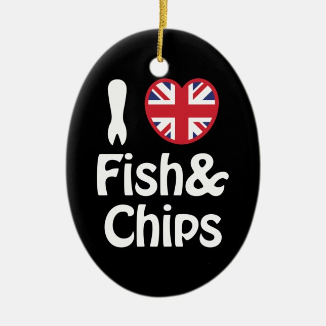 I Heart [Kärlek] Fiskar och Chip Julgransprydnad Keramik (Framsidan)