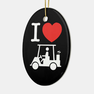 I Heart (Kärlek) Golf Cart Julgransprydnad Keramik