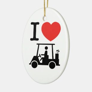 I Heart (Kärlek) Golf Cart Julgransprydnad Keramik