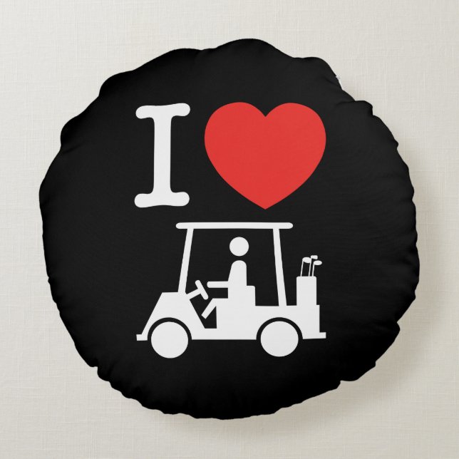 I Heart (Kärlek) Golf Cart Rund Kudde (Baksidan)