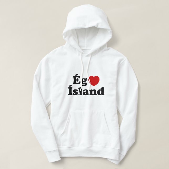 I Heart (Kärlek) Island [Ég Elska Ísland] isländsk Hoodie (Design framsida)