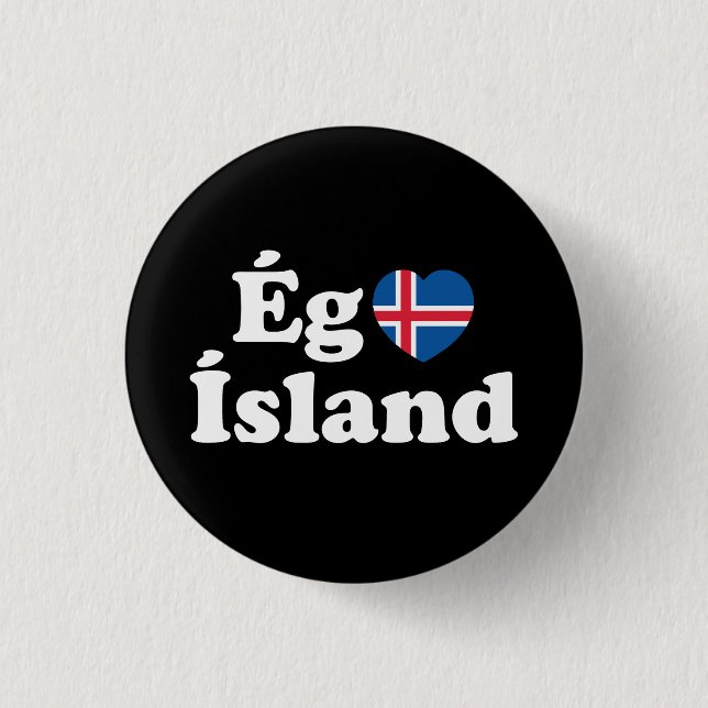 I Heart (Kärlek) Island [Ég Elska Ísland] isländsk Knapp (Framsida)