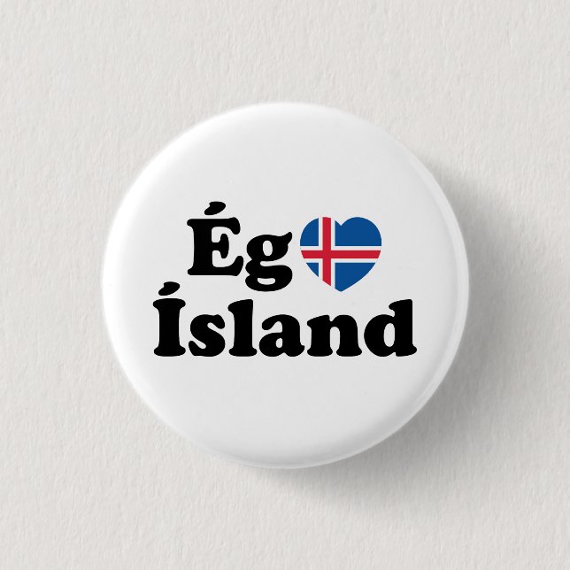 I Heart (Kärlek) Island [Ég Elska Ísland] isländsk Knapp (Framsida)