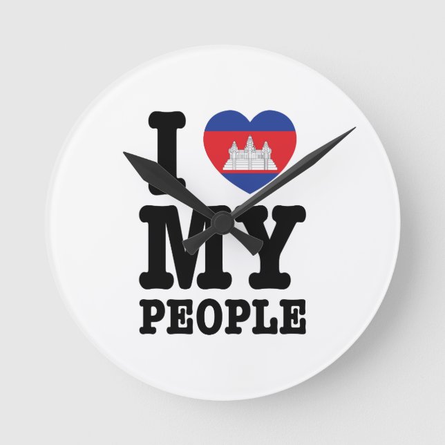 I Heart (Kärlek) Mina Khmer People Rund Klocka (Framsida)