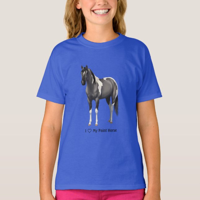 I Heart (Kärlek) My Grulla Pinto Paint Horse Tee Shirt (Framsida)