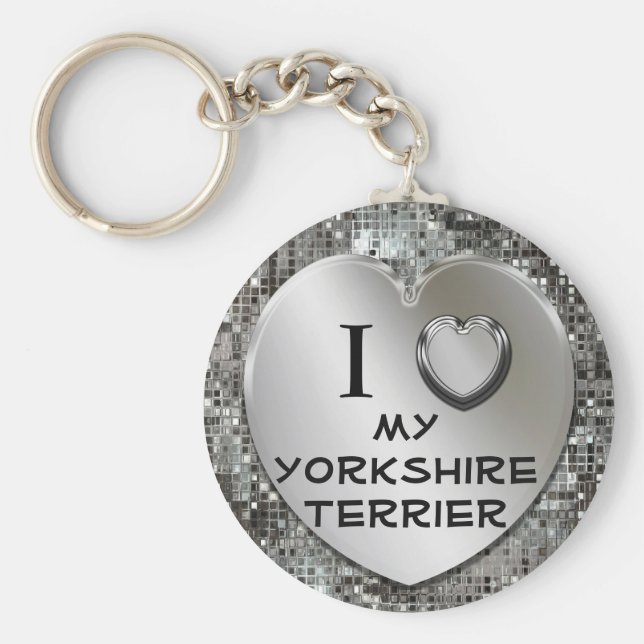 I Heart (Kärlek) My Yorkshire Terrier Keychain Nyckelring (Framsidan)