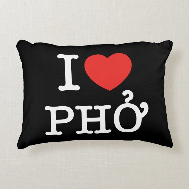 I Heart (Kärlek) Pho Prydnadskudde (Framsidan)