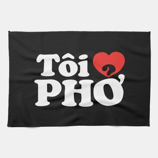 I Heart (Kärlek) Pho (Tôi ❤ PHỞ) vietnamesiskt spr Kökshandduk (Horisontell)