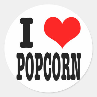 I HEART (KÄRLEK) POPCORN RUNT KLISTERMÄRKE