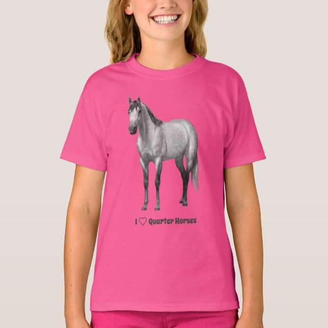 I Heart (Kärlek) Quarter Horses Dapple Grått T Shirt (Framsida)