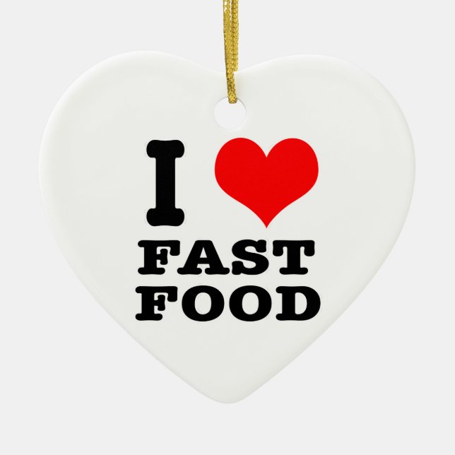 I HEART (KÄRLEK) snabbmat Julgransprydnad Keramik (Framsidan)