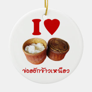 I Heart [Kärlek] Sticky Ris [Khao Niao] - Thai Isa Julgransprydnad Keramik