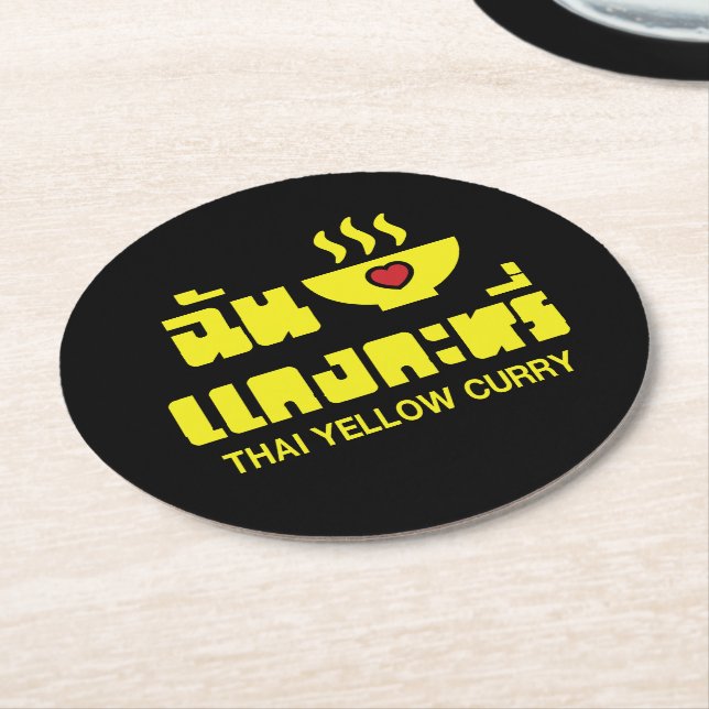 I Heart (Kärlek) Thai Gult Curry Underlägg Papper Rund (Vinklad)