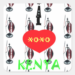 I Heart Kenya XOXO Fyrkantigt Klistermärke