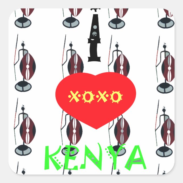 I Heart Kenya XOXO Fyrkantigt Klistermärke (Framsida)
